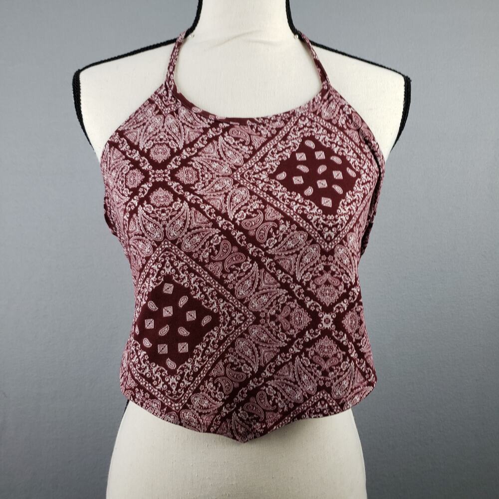 Y2K Halter Top Red Paisley Print Open Back Country‎ Cowgirl Festival Western OS